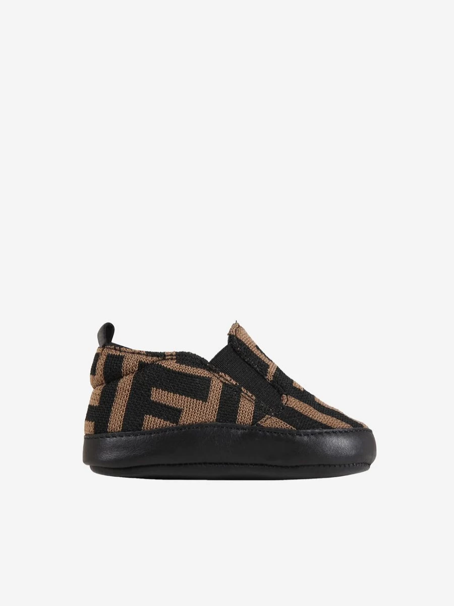 Fendi Kids Baby Boys Brown FF Logo Slip-On Shoes | Toddler Casual Footwear