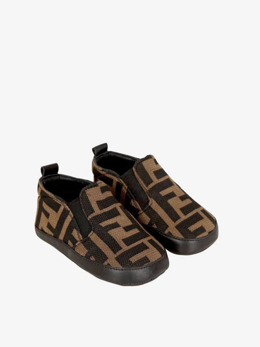Fendi Kids Baby Boys Brown FF Logo Slip-On Shoes | Toddler Casual Footwear
