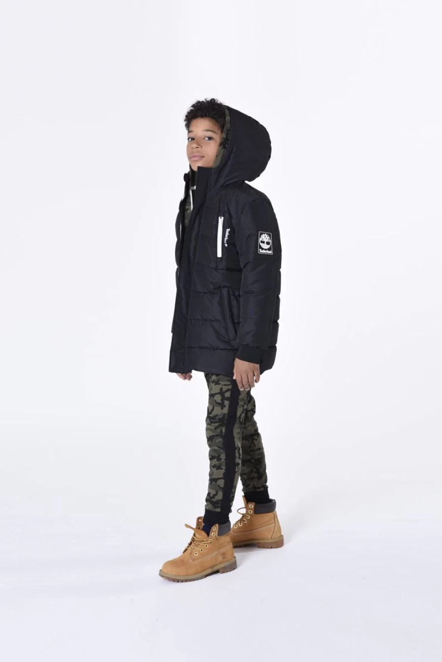 Timberland Boys' Black Long Puffer Jacket - Warm Winter Coat for Kids