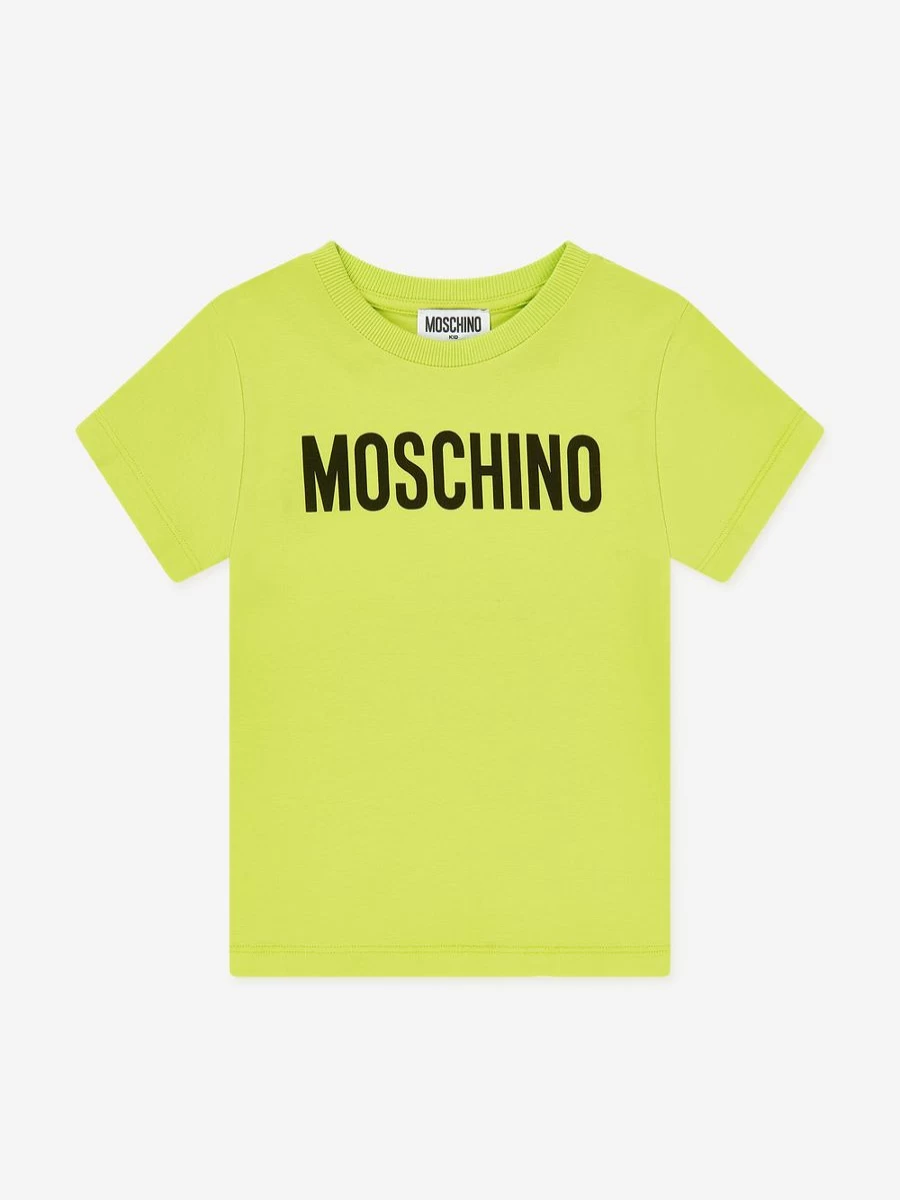 Moschino Kids Boys Green Logo T-Shirt | Casual Short Sleeve Cotton Tee