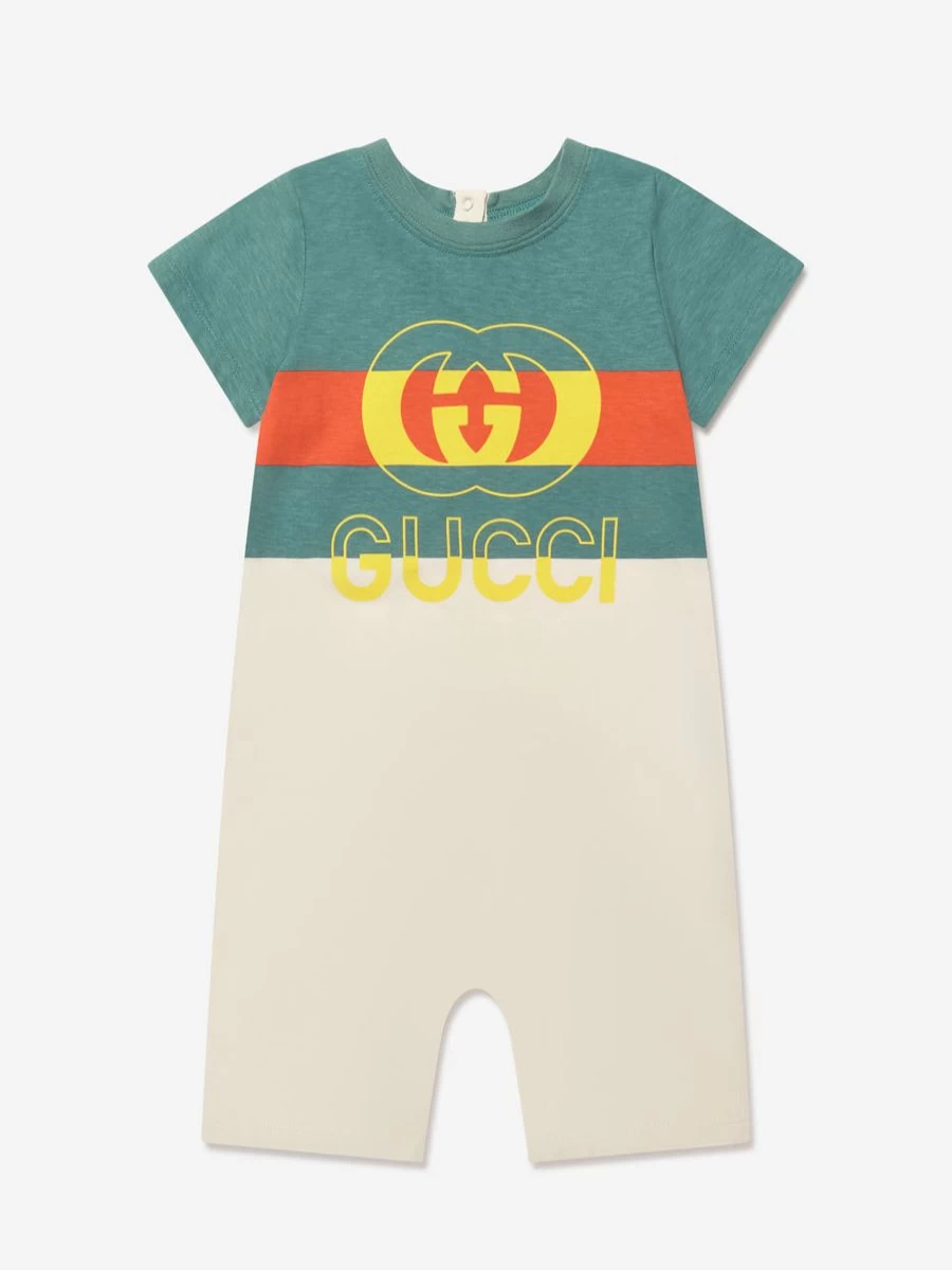 Gucci Kids Baby Boys Green Logo Romper - Soft Cotton Casual Outfit