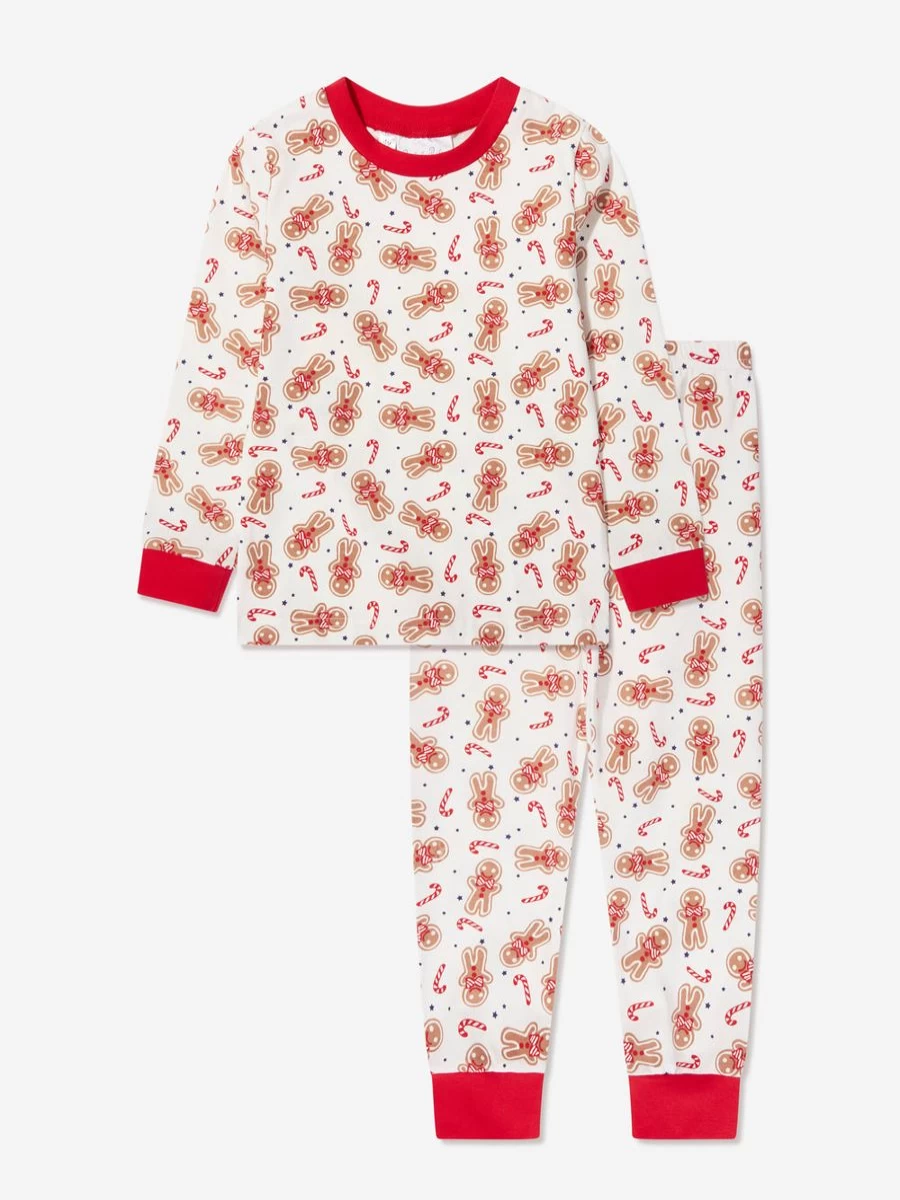 Rachel Riley Boys' White Gingerbread Christmas Pyjamas - Festive Kids Sleepwear