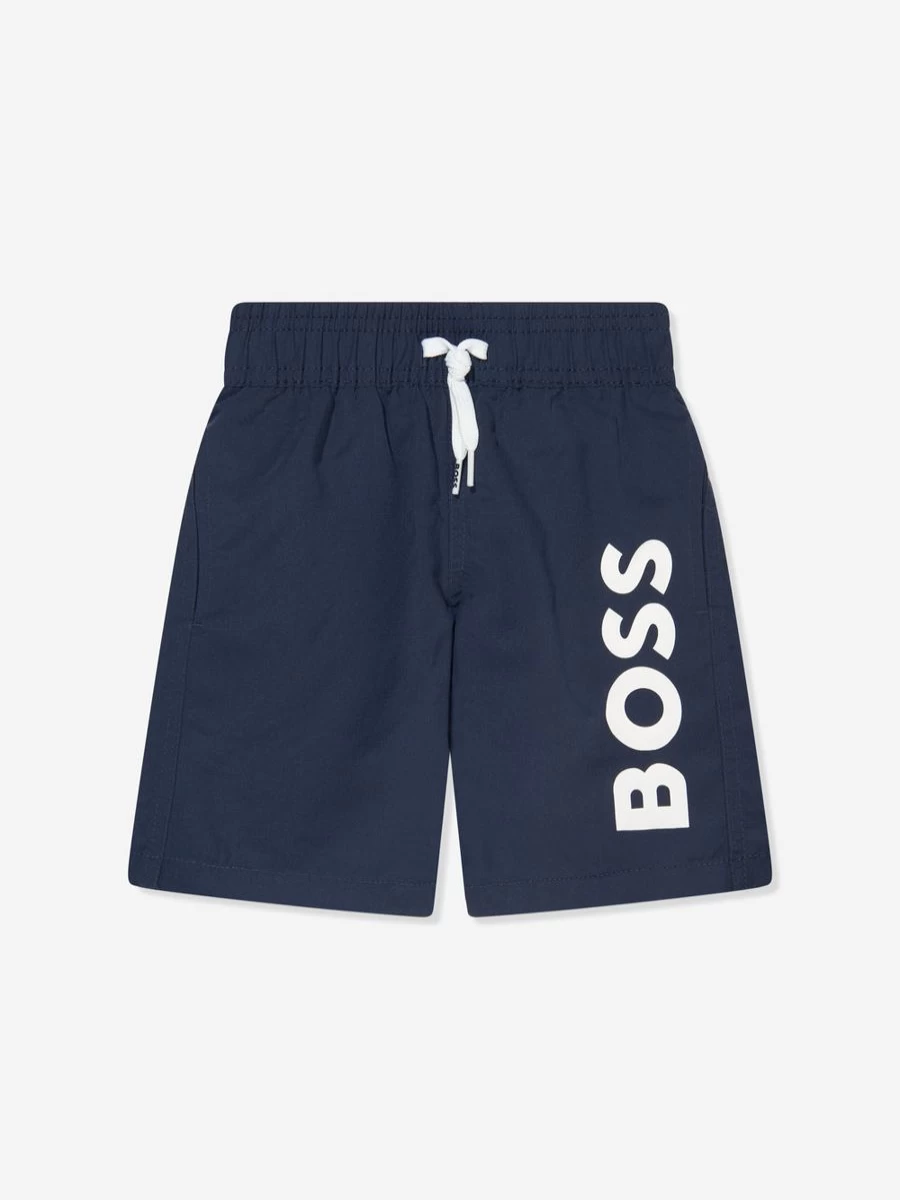 BOSS Boys Navy Logo Swim Shorts for Active Summer Wear
