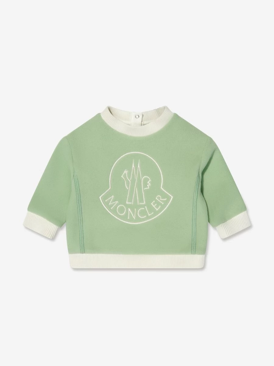 Moncler Enfant Baby Girls Green Logo Sweatshirt - Soft Cotton Hoodie for Infants