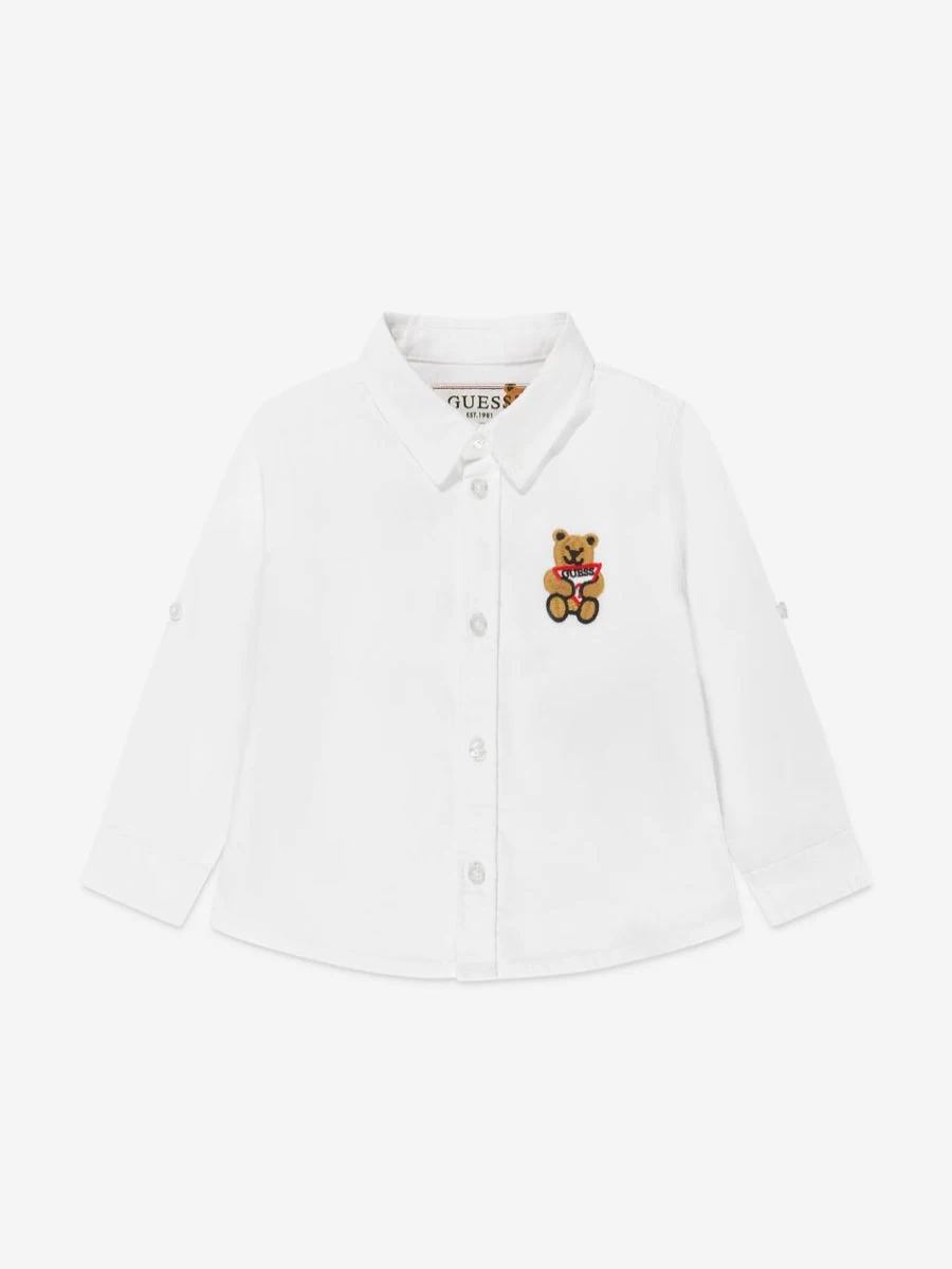 Guess Boys' White Embroidered Bear T-Shirt - Cute & Comfortable Baby Shirt