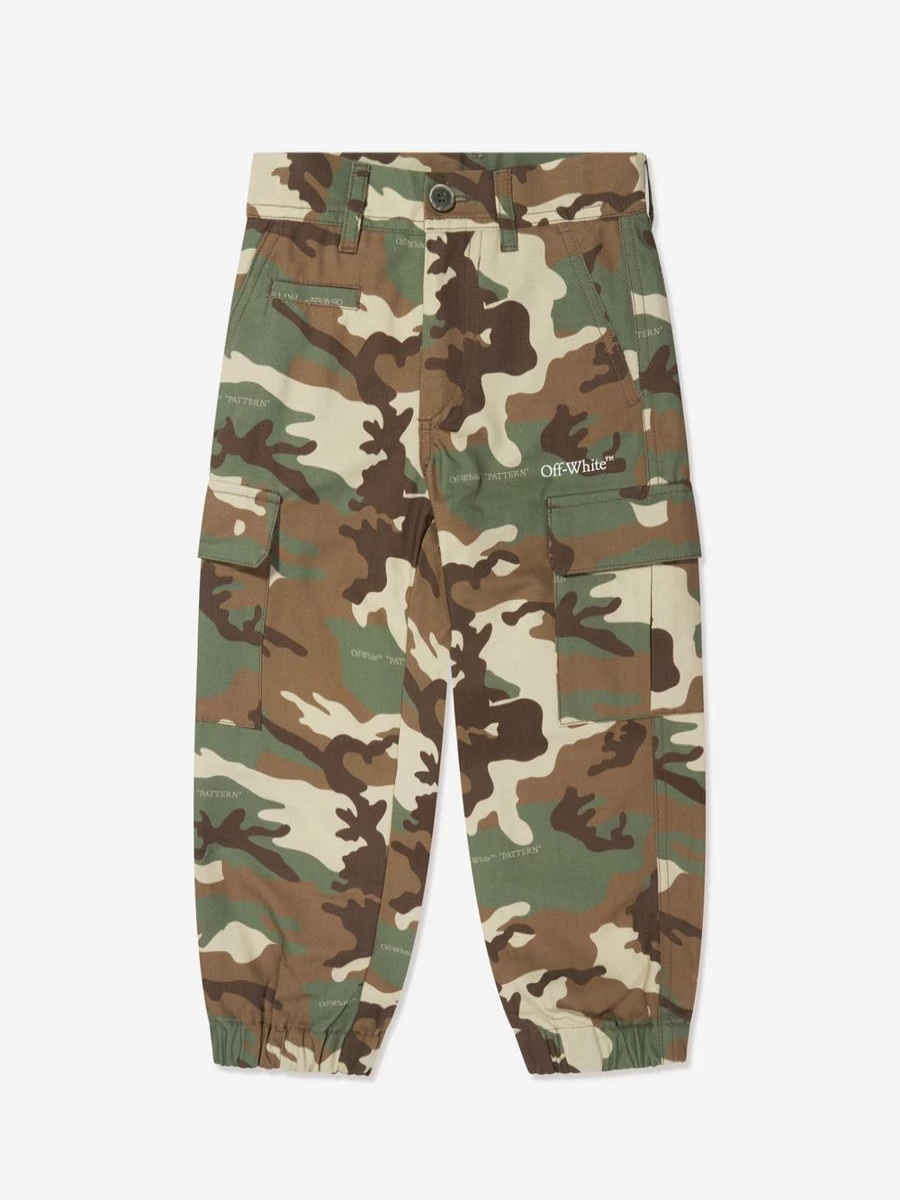 Off-White Teen Boys Green Camouflage Diagonal Cargo Pants