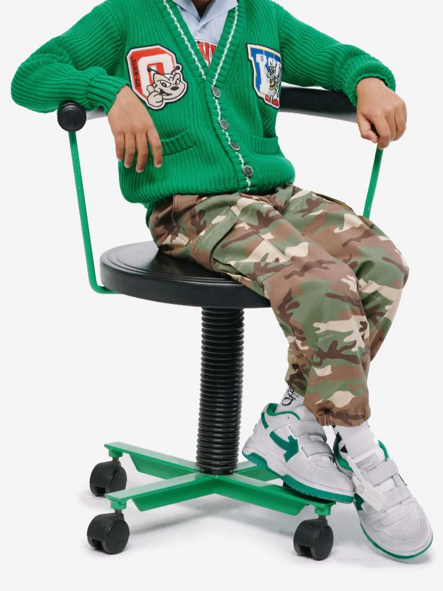 Off-White Teen Boys Green Camouflage Diagonal Cargo Pants