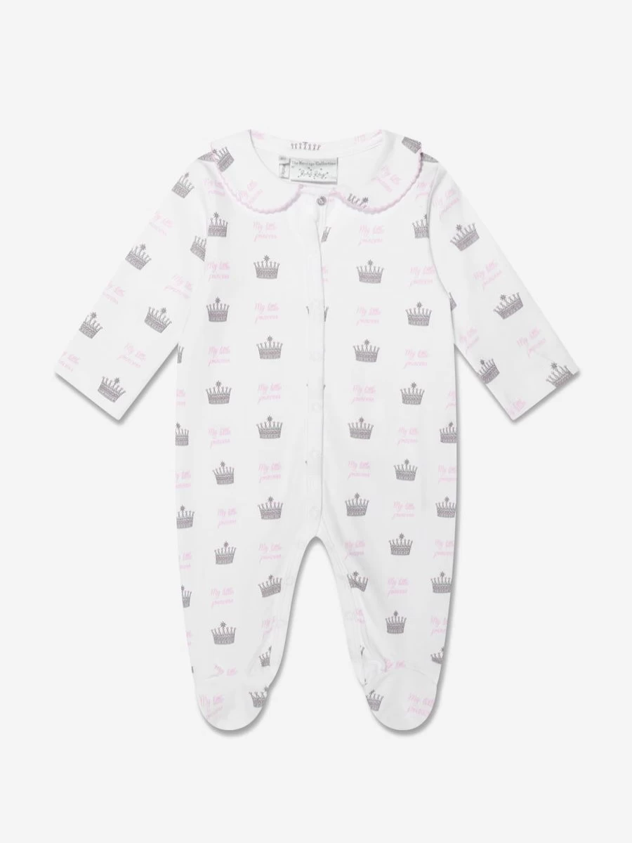 Rachel Riley White Crown Print Babygrow for Baby Girls