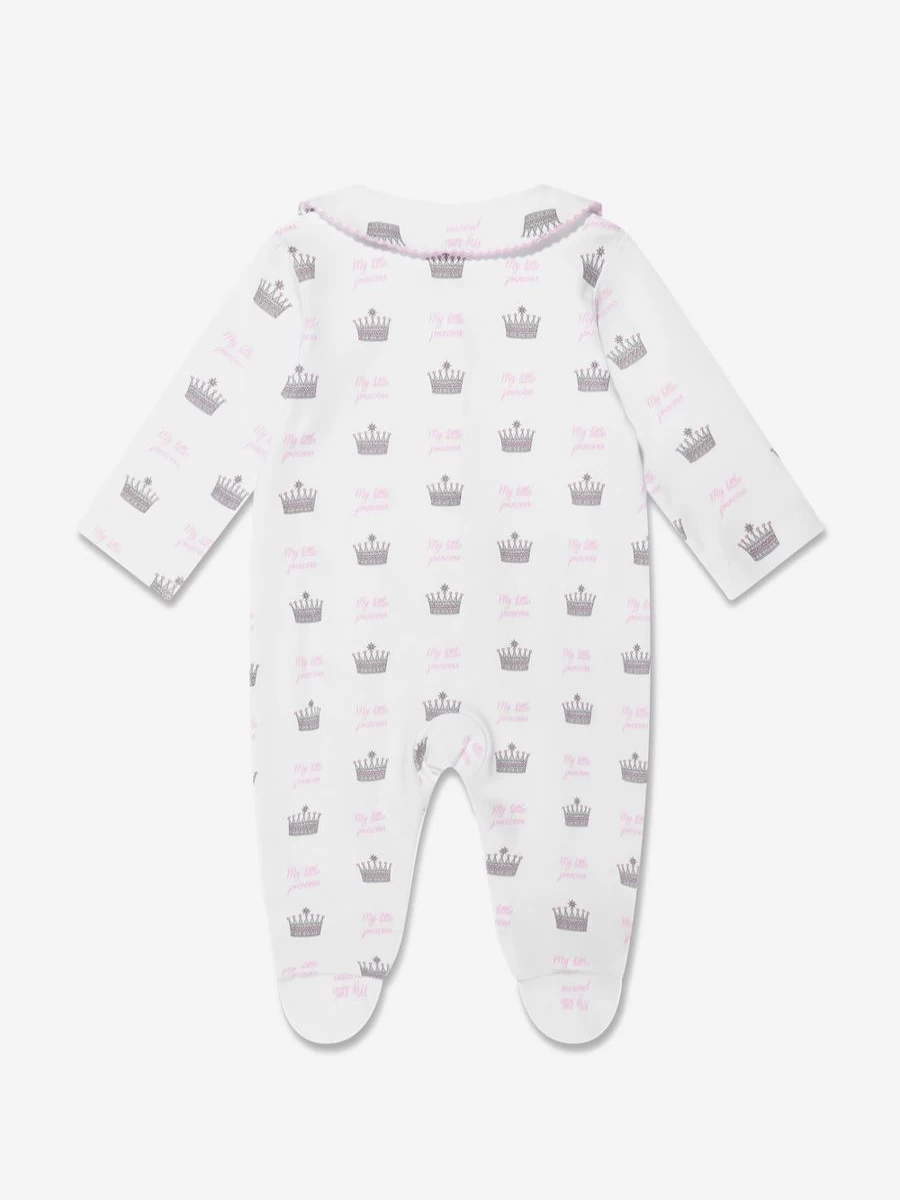 Rachel Riley White Crown Print Babygrow for Baby Girls