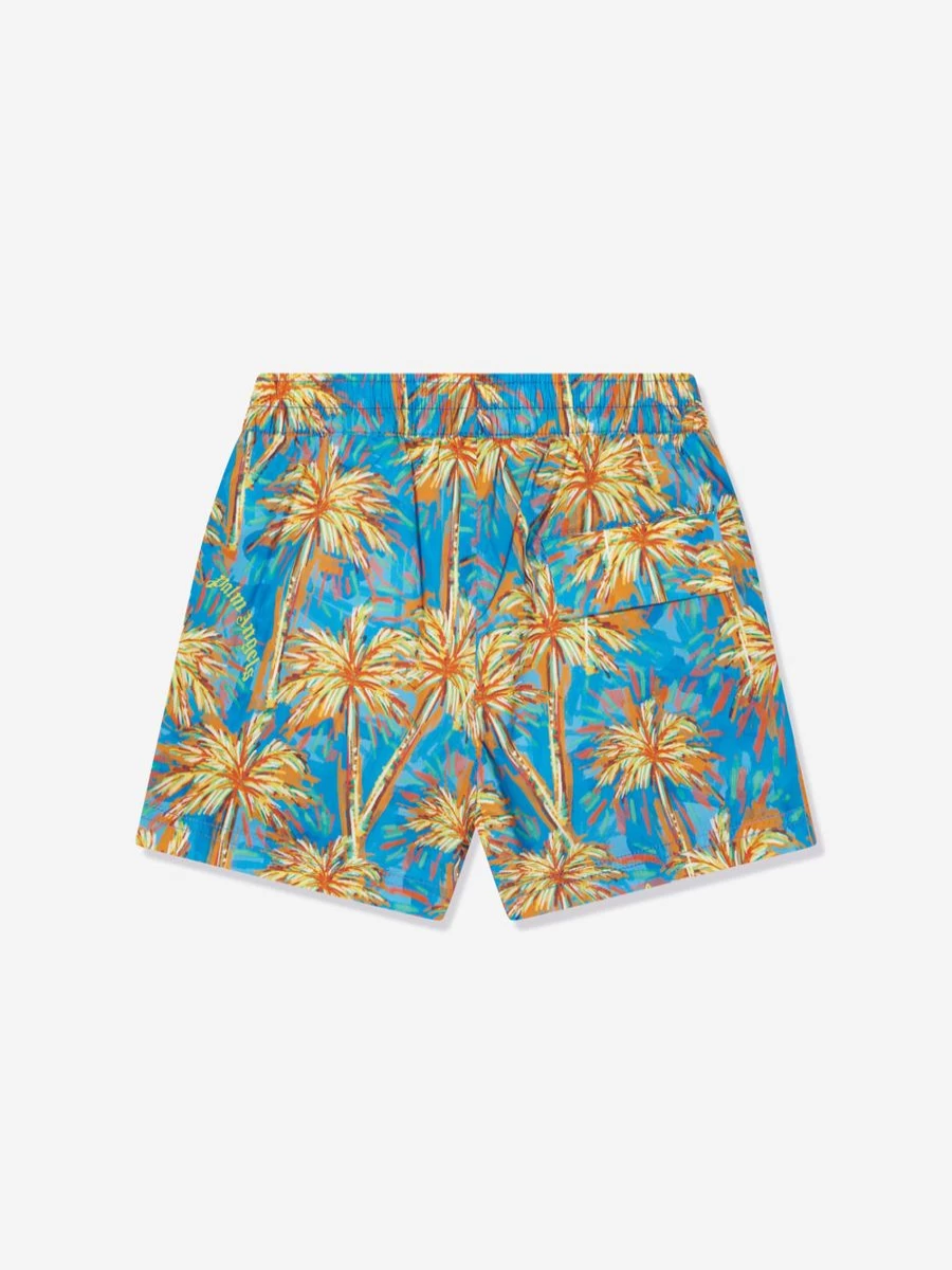Palm Angels Boys Blue AOP Swim Shorts with Palms Print
