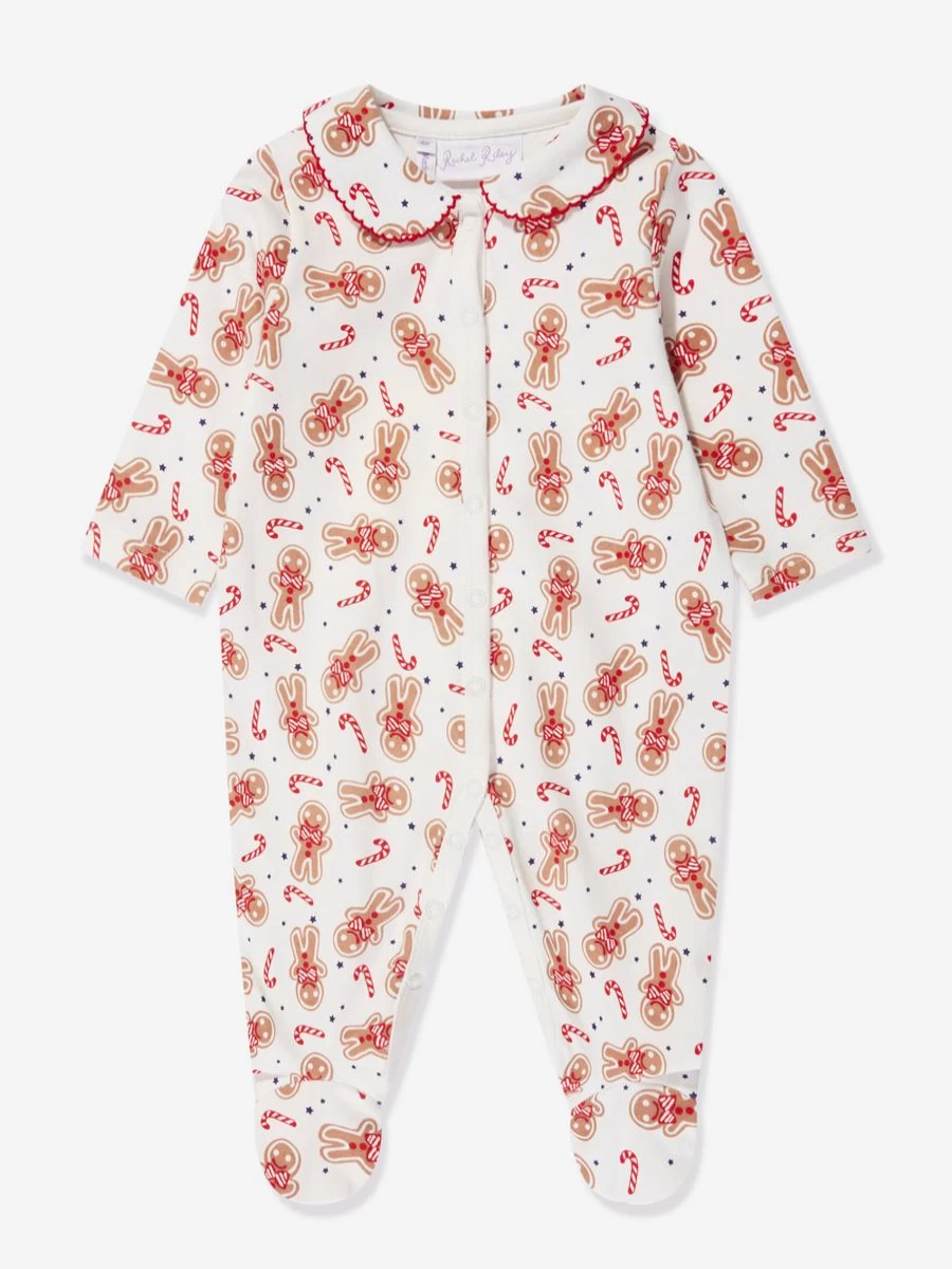 Rachel Riley White Baby Gingerbread Romper - Festive Holiday Outfit for Infants