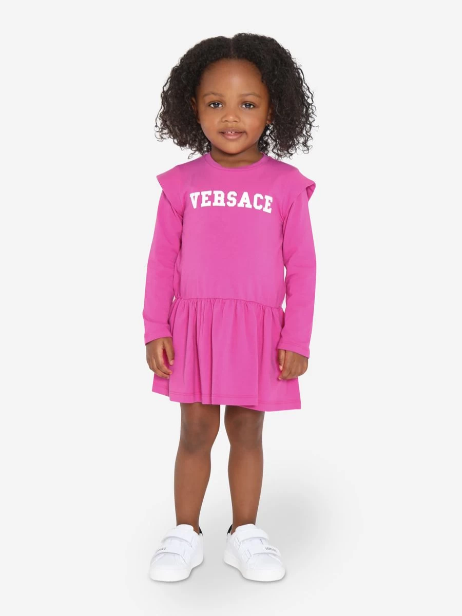 Versace Baby Girls Pink Logo Sweater Dress - Designer Boutique Outfit