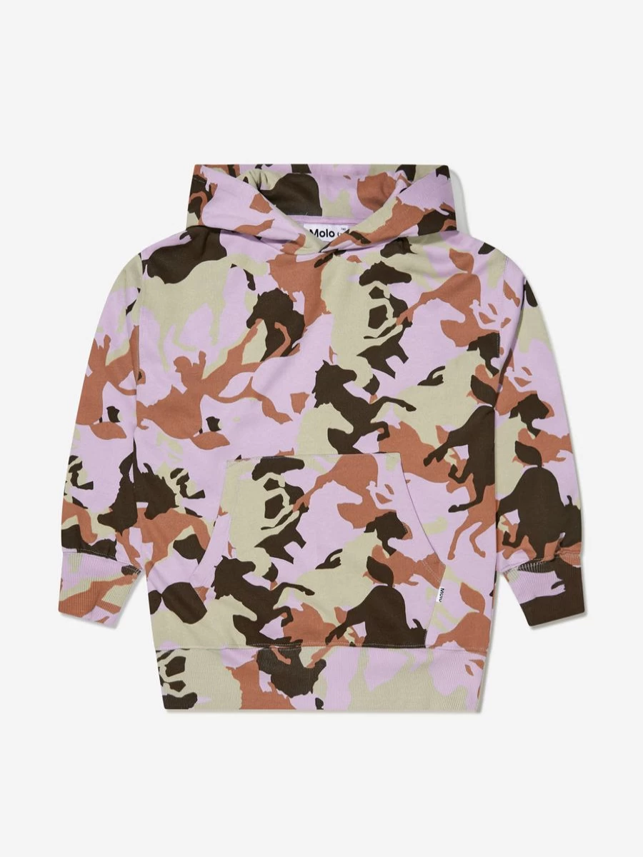 Molo Girls Organic Cotton Horse Camo Hoodie - Eco-Friendly Kids Pullover | Childsplay Clothing