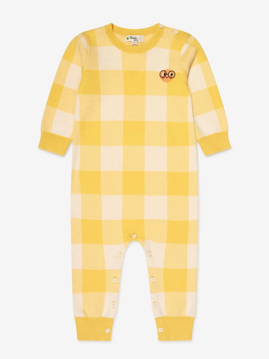 The Bonnie Mob Girls' Yellow Baby Check Jacquard Romper - Stylish & Comfortable Outfit