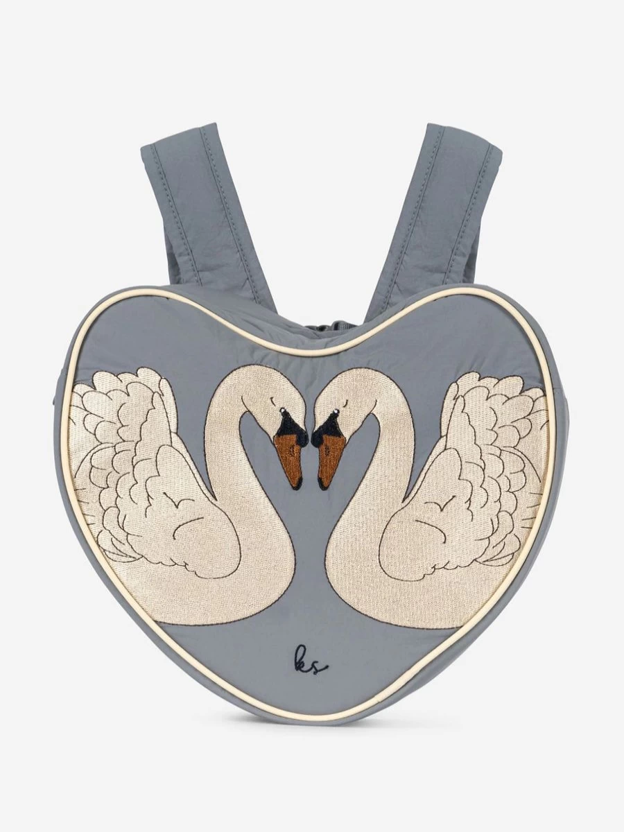 Konges Slojd Girls Blue Swan Heart Backpack - 26cm Cute Kids School Bag