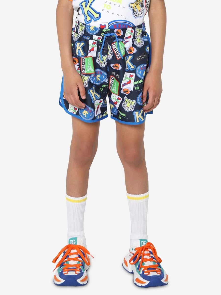 KENZO KIDS Boys Navy Badge Print Swim Shorts | Quick-Dry Kids Swimwear