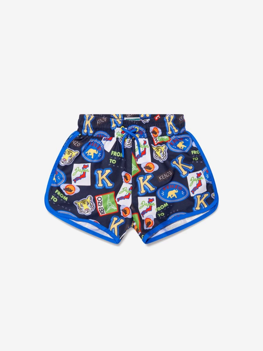 KENZO KIDS Boys Navy Badge Print Swim Shorts | Quick-Dry Kids Swimwear