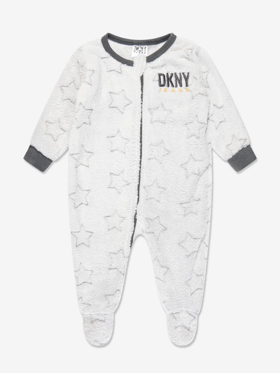 DKNY Baby Boys Grey Fleece Onesie - Soft & Cozy Winter Sleepwear