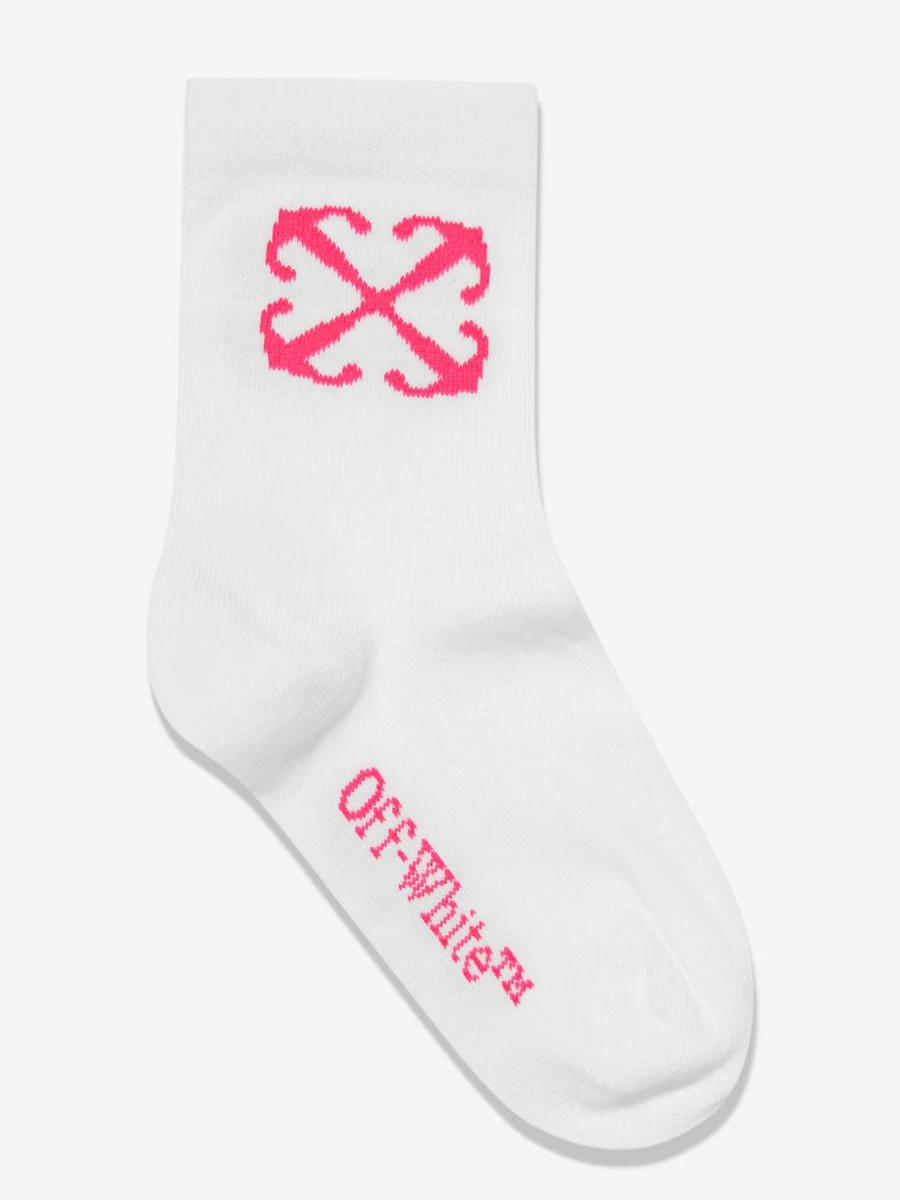 Off-White Girls Arrow Mid High Socks in White - Stylish Athletic Crew Socks for Teens