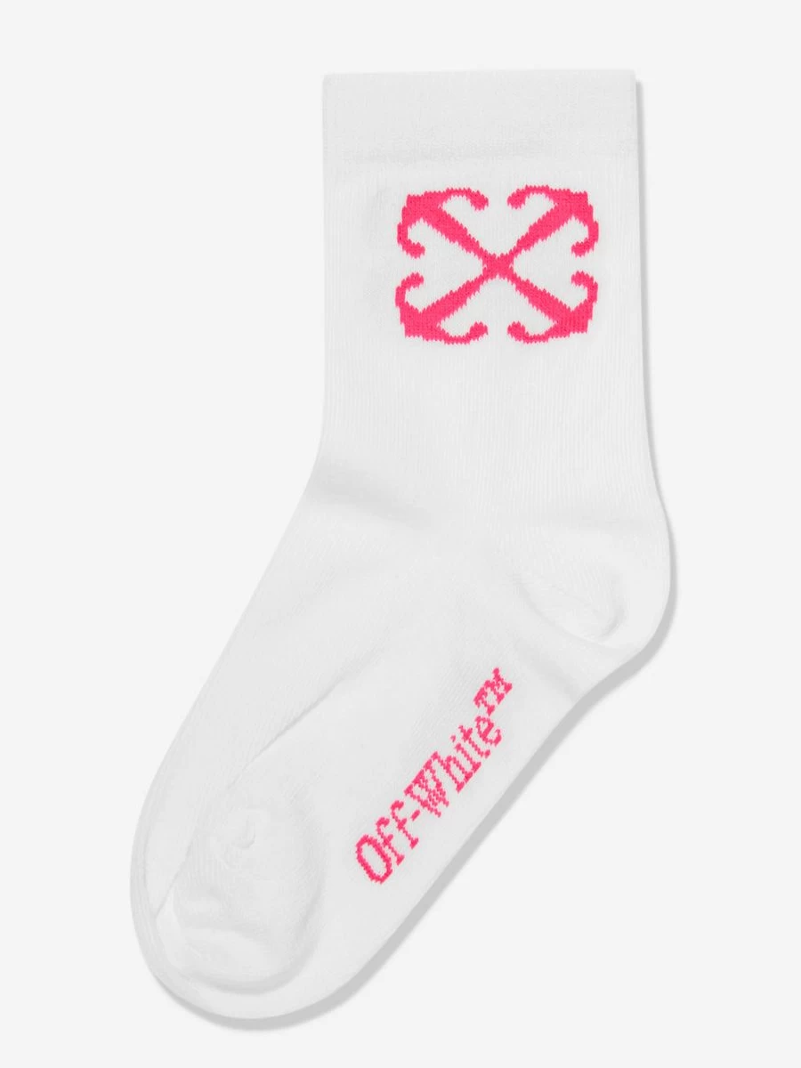 Off-White Girls Arrow Mid High Socks in White - Stylish Athletic Crew Socks for Teens