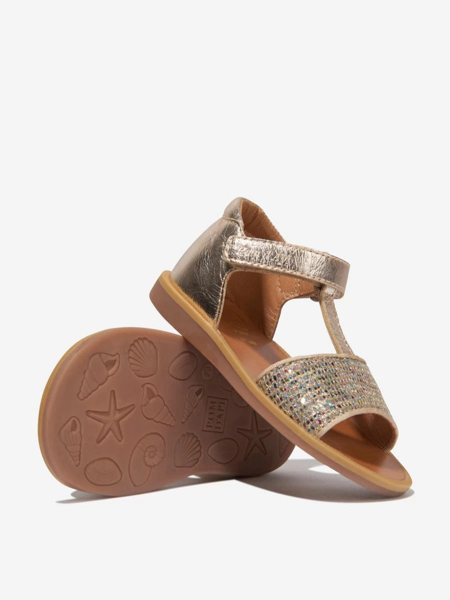 Pom D'Api Baby Girls Gold Poppy Tao Easy Buckle Sandals