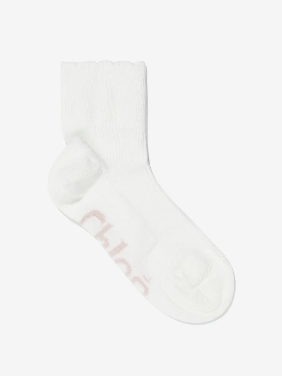 Chloé Girls' Ivory Logo Ankle Socks for Everyday Comfort