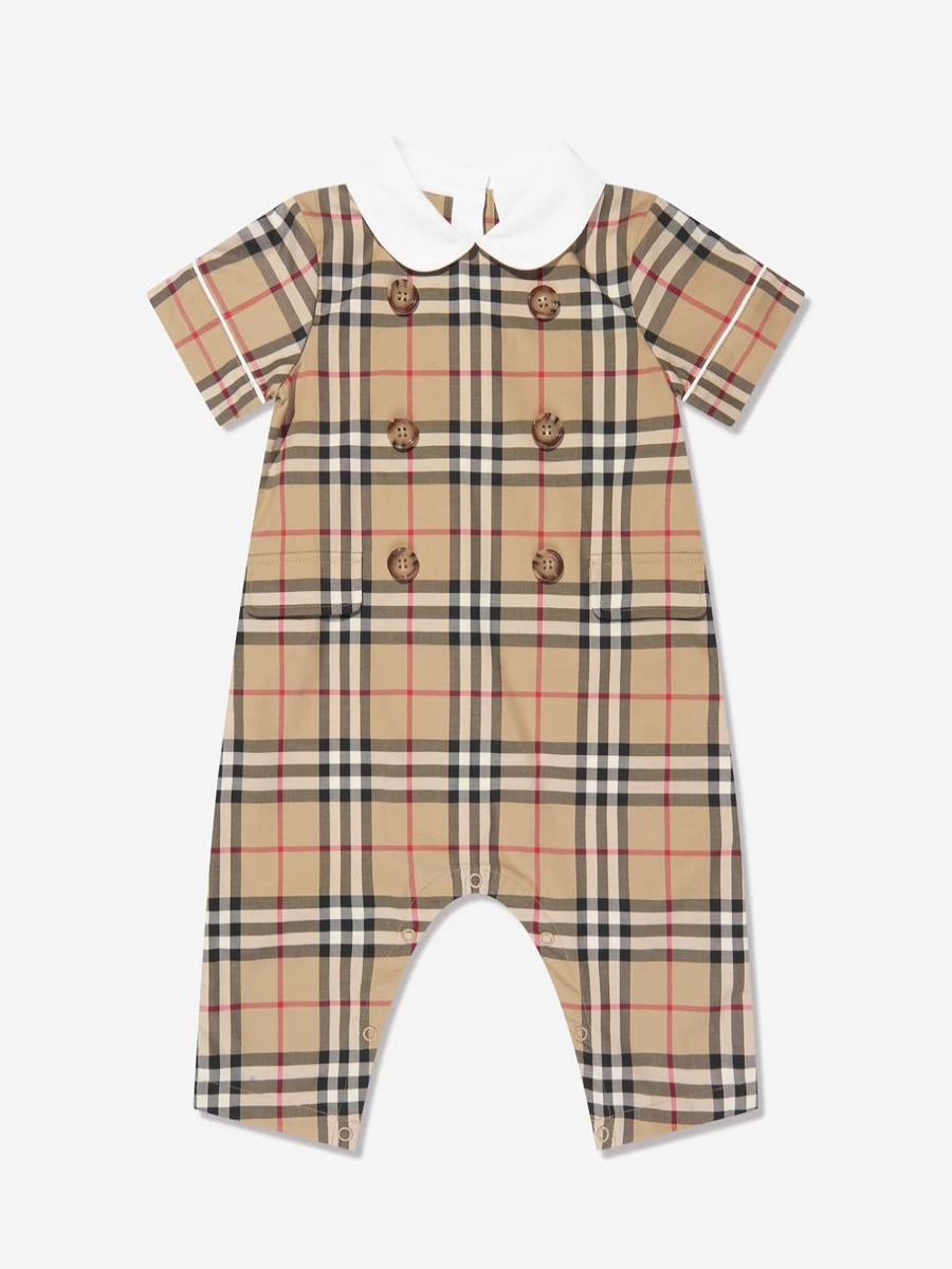 Burberry Kids Girls Baby Octavian Romper in Archive Beige Check - Stylish Checkered Jumpsuit for Infants