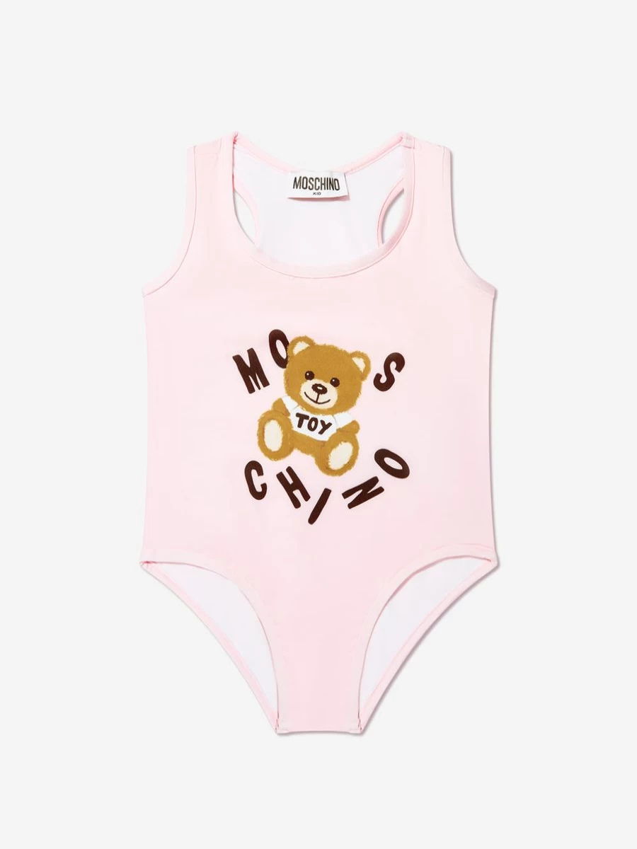 Moschino Kids Girls Pink Teddy Bear Logo One-Piece Swimming Costume