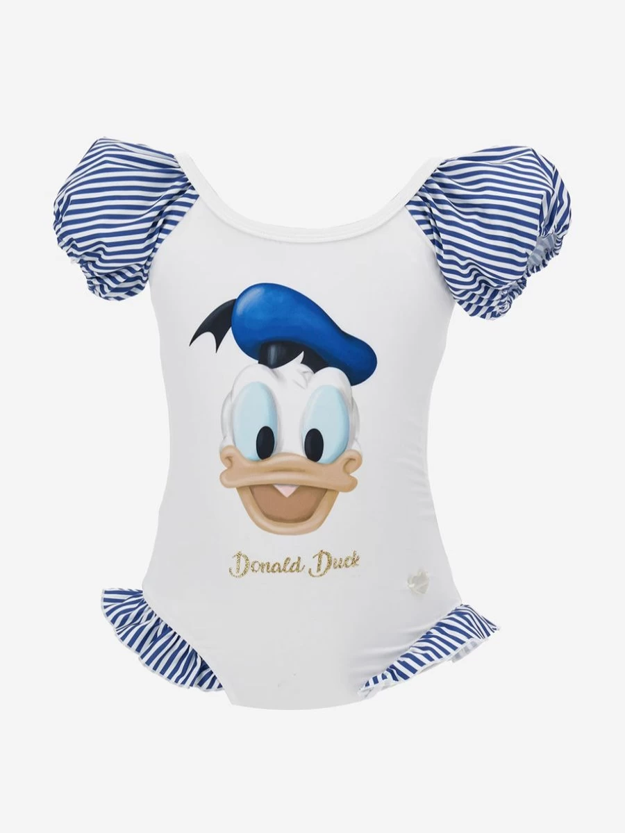 Monnalisa Girls' White Donald Duck Swimsuit for Kids