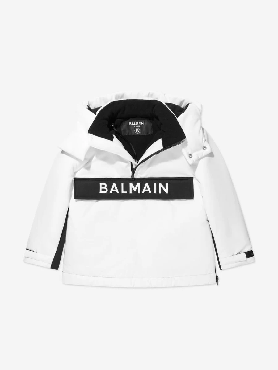 Balmain Teen White Ski Jacket with Logo for Kids - Winter Sports Coat
