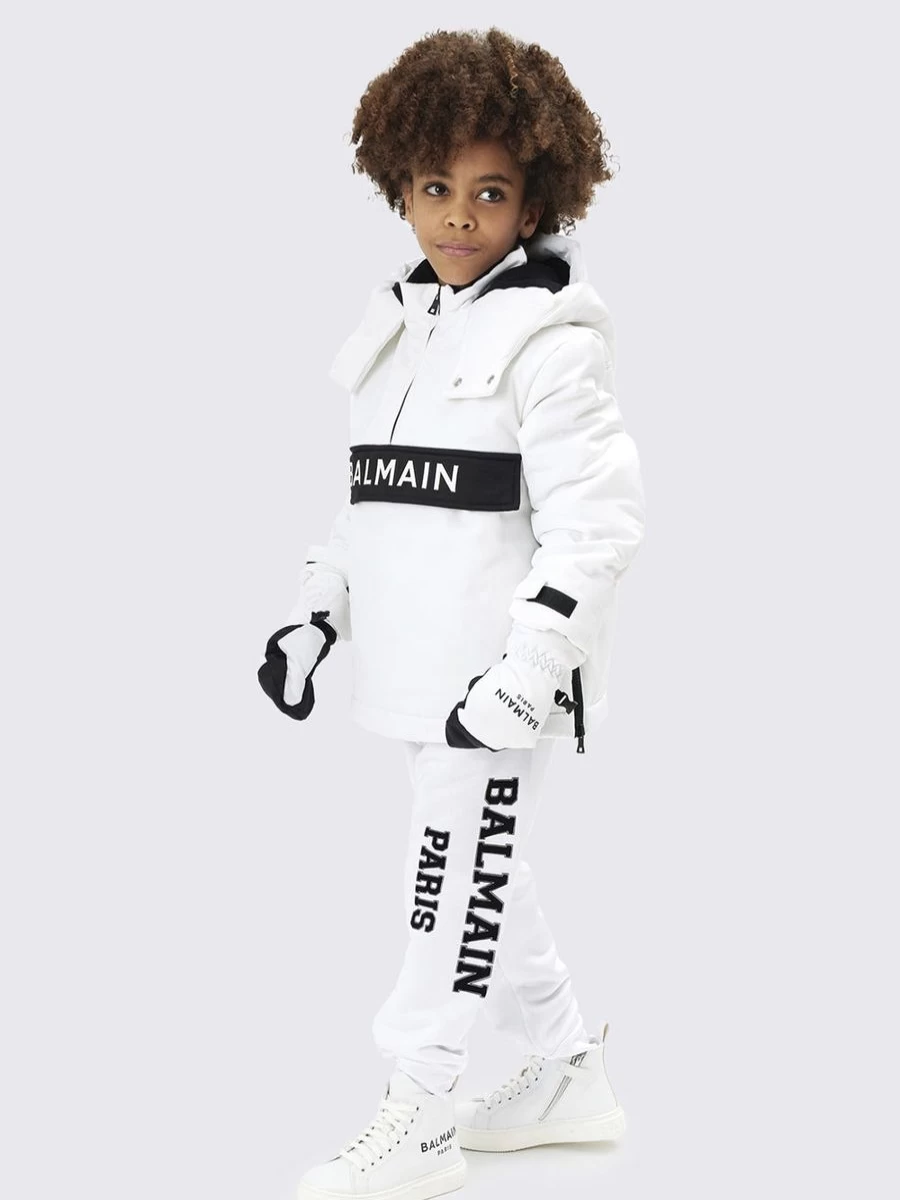 Balmain Teen White Ski Jacket with Logo for Kids - Winter Sports Coat