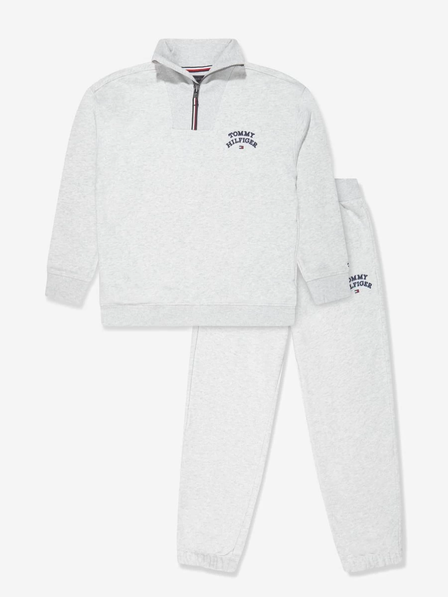 Tommy Hilfiger Boys Grey Logo Flag Tracksuit for Teens - Comfortable Athletic Set