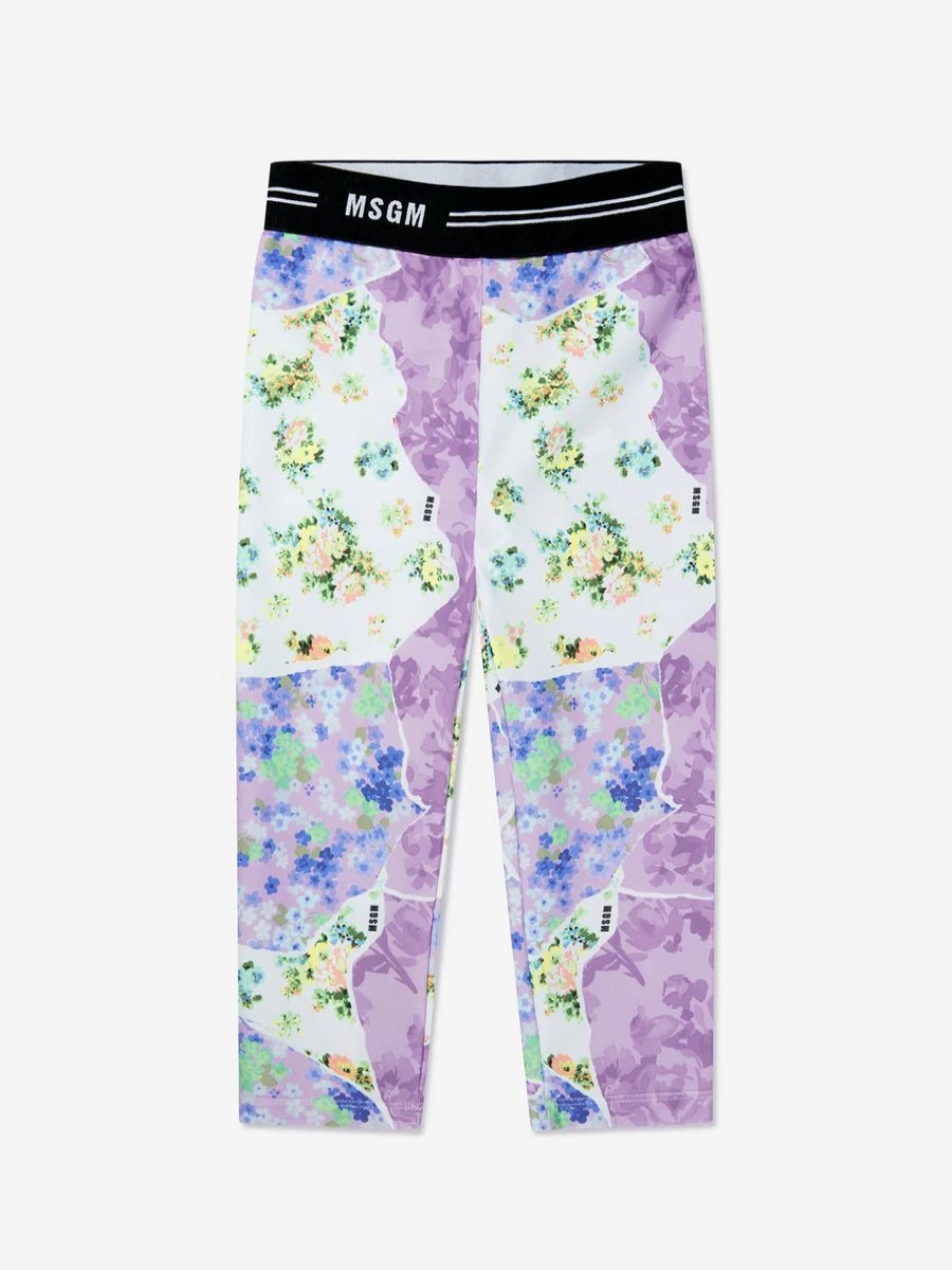 MSGM Girls Floral Print Multicolor Leggings for Kids