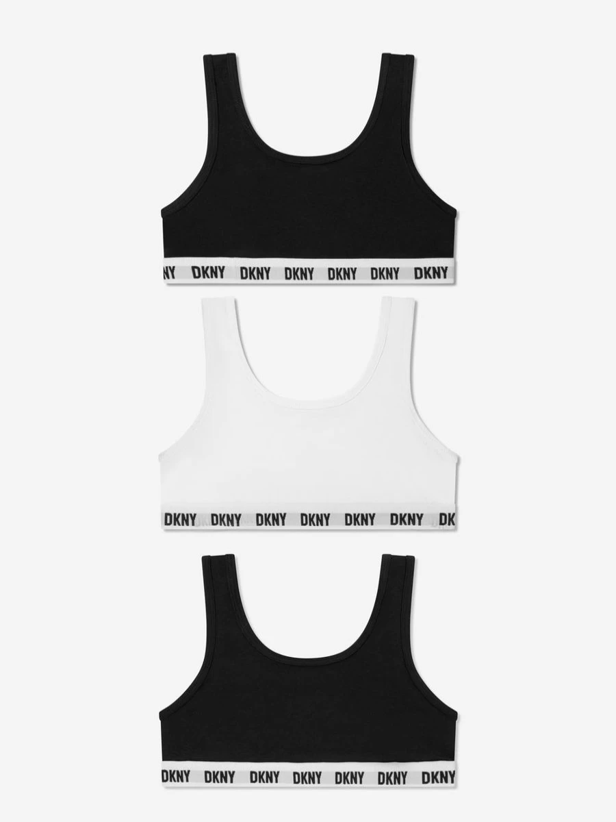 DKNY Girls 3-Pack Black Sports Bras - Comfortable Workout Bra Set for Teens