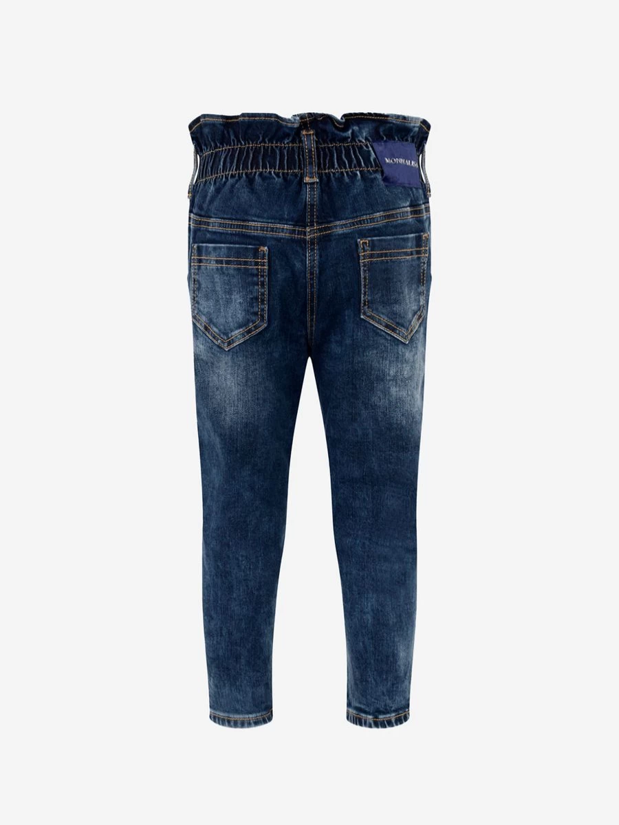 Monnalisa Girls' Denim Rose Embroidered Jeans for Kids