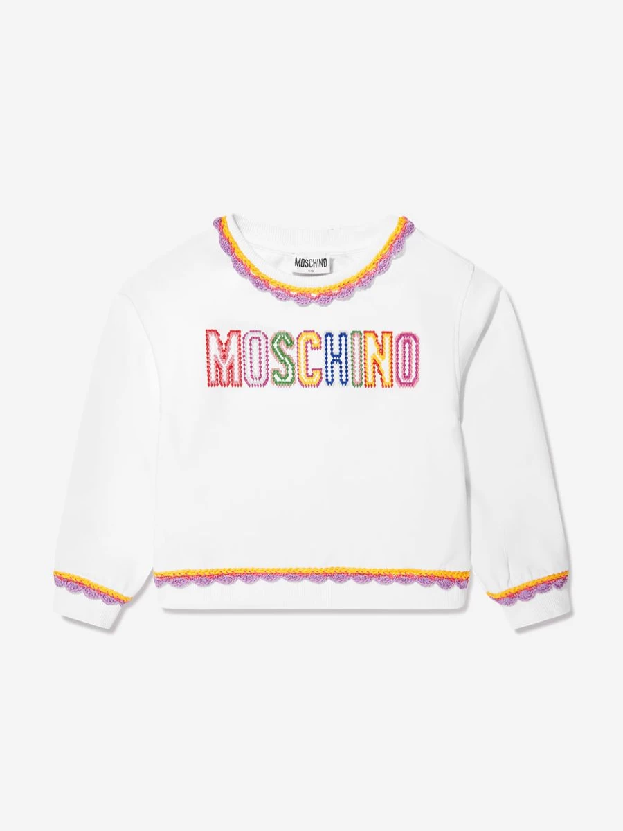 Moschino Kids Girls White Embroidered Logo Sweatshirt for Girls