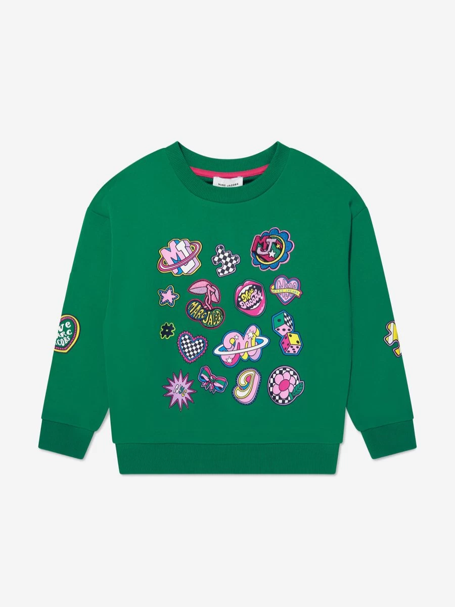 MARC JACOBS Girls Green Sweatshirt with Decorative Badges