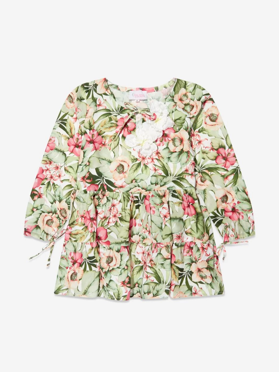 "Selini Action Teen Girls White Floral Dress - Elegant Floral Print Summer Dress for Teens"