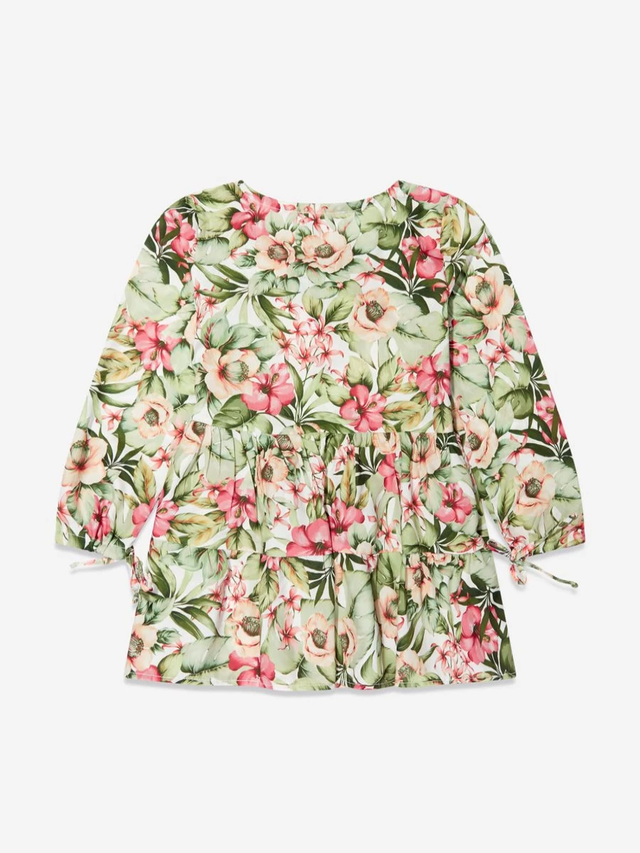 "Selini Action Teen Girls White Floral Dress - Elegant Floral Print Summer Dress for Teens"
