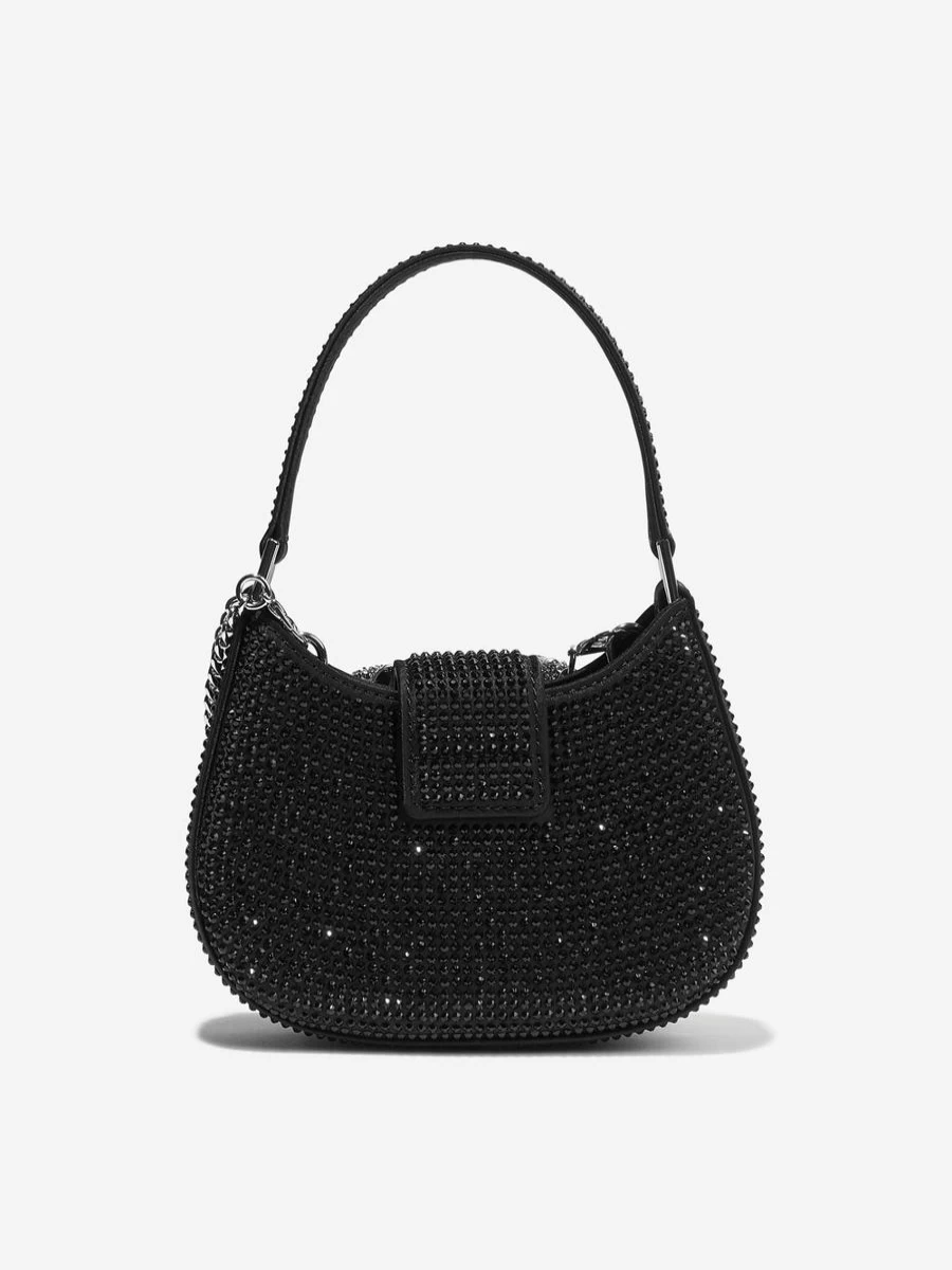 "Self Portrait Girls Black Rhinestone Micro Crescent Bag"