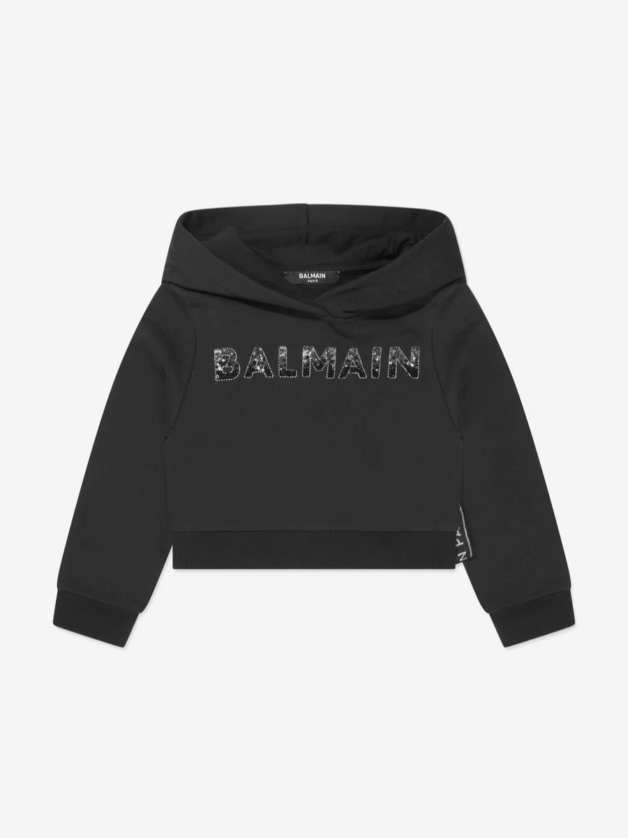 Balmain Girls Black Logo Hoodie for Stylish Comfort