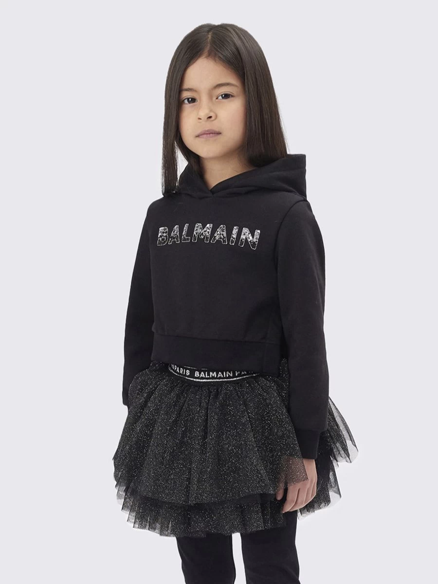 Balmain Girls Black Logo Hoodie for Stylish Comfort