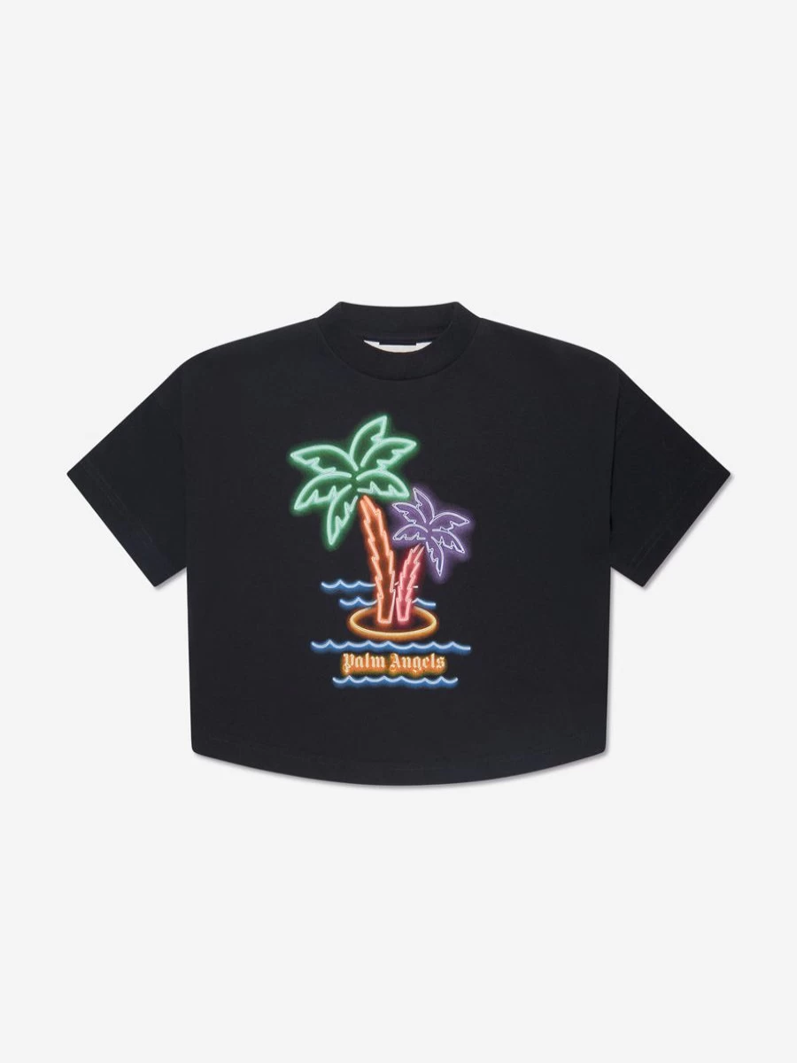 Palm Angels Boys Black Neon Palms Graphic Oversized T-Shirt