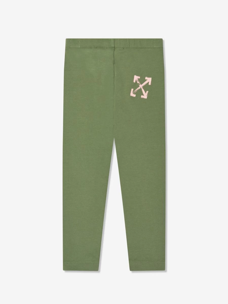 Off-White Teen Girls Green Paint Script Graphic Leggings