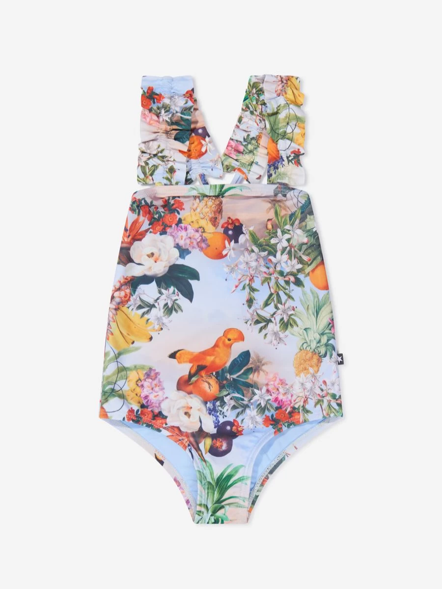 Molo Girls Tropical Print Nitika Swimsuit - Colorful Kids Swimwear for Summer Beach Fun