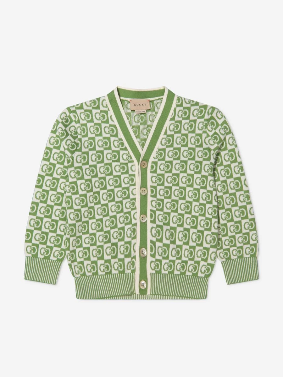 Gucci Kids Boys Green Knitted Cardigan Sweater