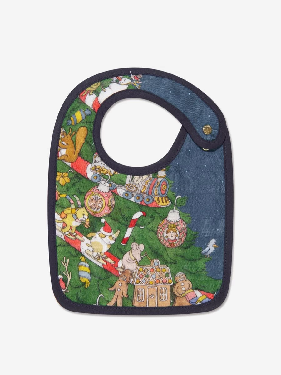 Atelier Choux Reversible Baby Bib - Christmas Eve Blue Design for Newborns & Infants