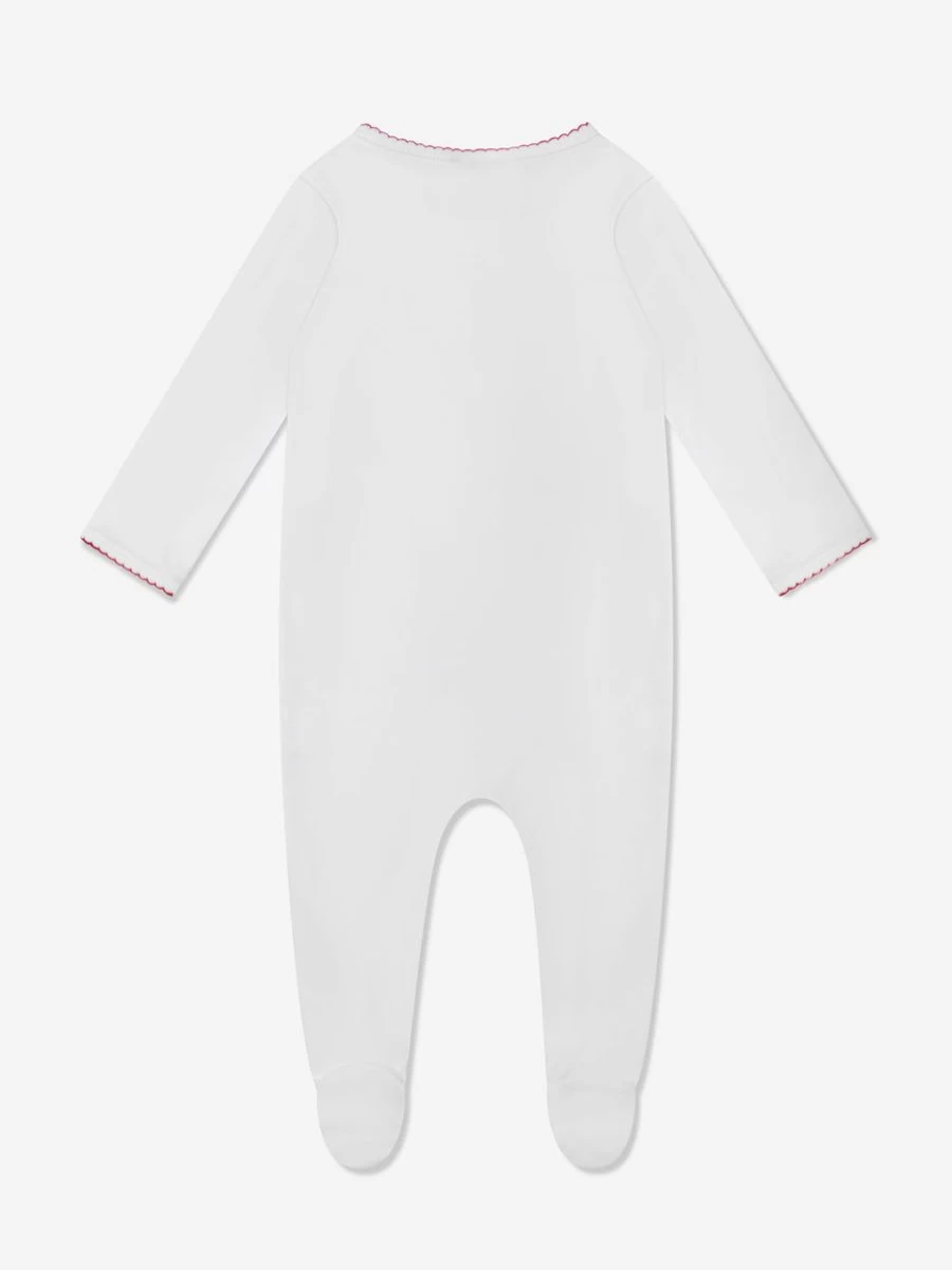 Magnolia Baby Girls' White Santa Embroidered Babygrow with Winking Santa Design