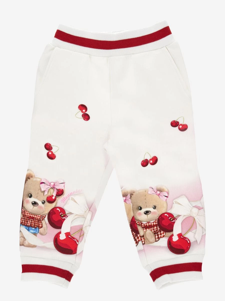 Monnalisa Baby Girls White Teddy Bear Joggers - Soft & Comfortable Pants
