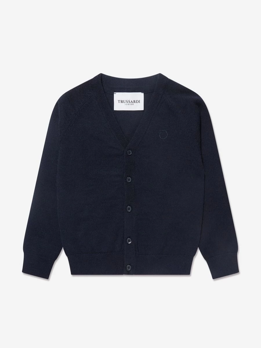 Trussardi Boys Navy Menkent Cardigan for Kids - Premium Knit Sweater